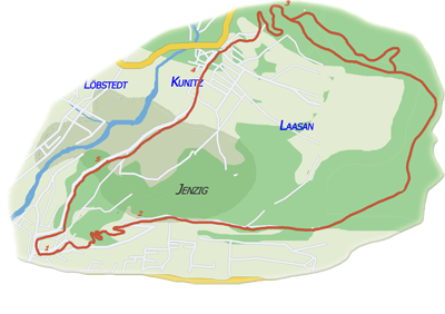 Die Wanderroute vom Jenzig über das Hufeisen nach Kunitz Die Wanderroute Jenzig-Hufeisen
